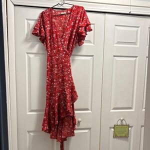 Max Studio Red Floral Asymmetrical Dress